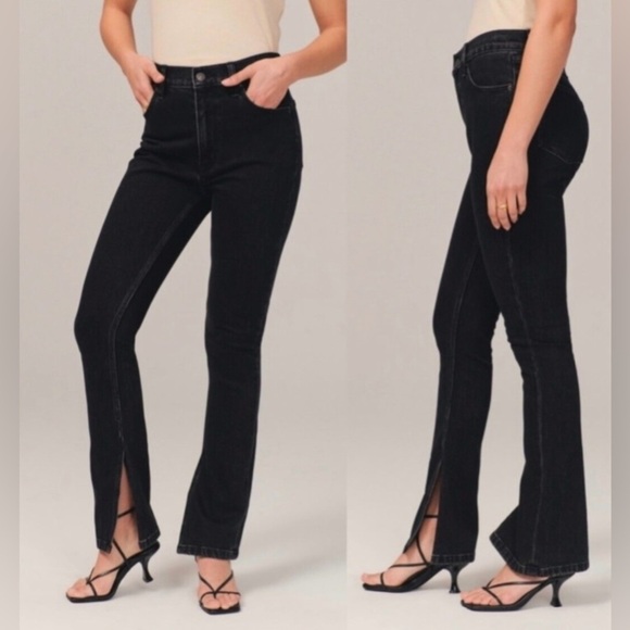 NWT AbercrombieThe Skinny High Rise Split Hem Jeans Black Plus NWT 34/18 Tall - Picture 1 of 8
